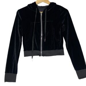 Velour Zip Up Crop Hoodie Womens XS Gothic Witchy‎ Velvety Y2K Casual Loungewear